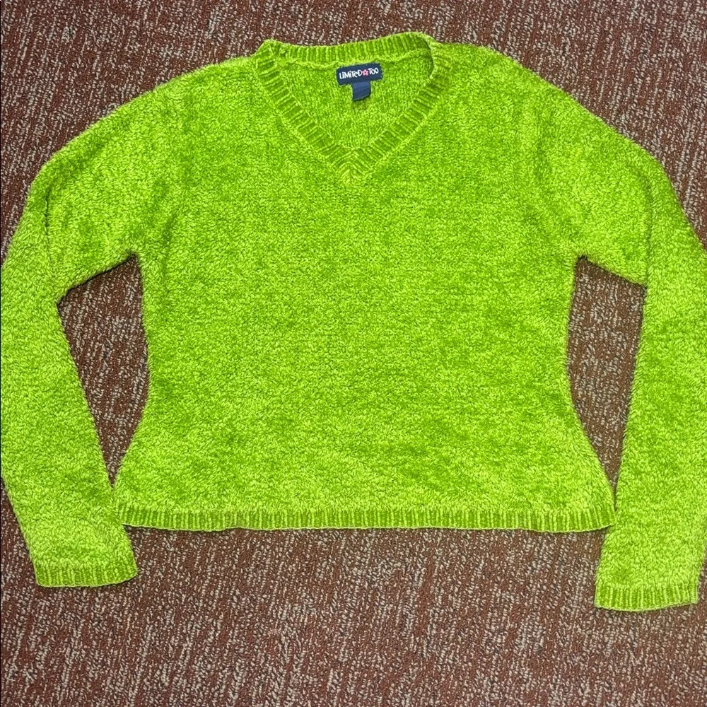 Vintage Limited Too V-Neck cropped Sweater chartreuse textured grail sweater XS - Picture 2 of 10